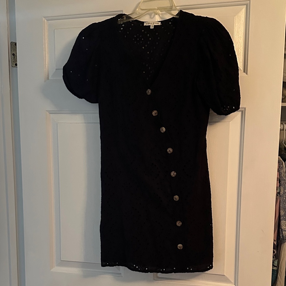 Moon River Black Eyelet Mini Dress